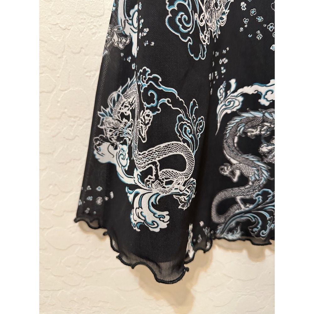 Justify Womans Babydoll Dragon Y2K Spaghett Top Size L Goth Punk lettuce hem - Picture 6 of 12